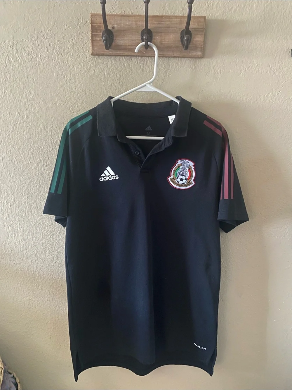 adidas Black Mexico Polo Jersey with Green and Red Stripes